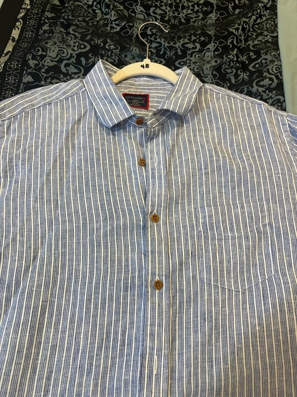 UNTUCKit Blue and White Vertical Stripe Button-Down Shirt - Picture 6 of 8